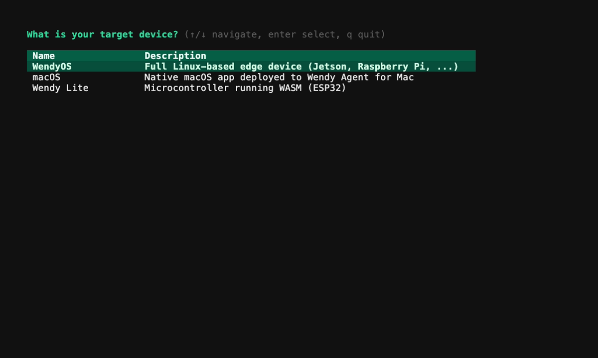 wendy init scaffolding the hello-world Python project from the simple-api template