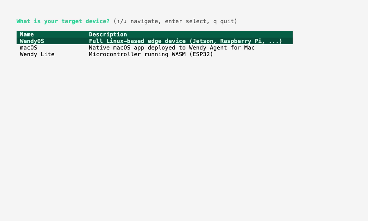 wendy init scaffolding the hello-world Python project from the simple-api template